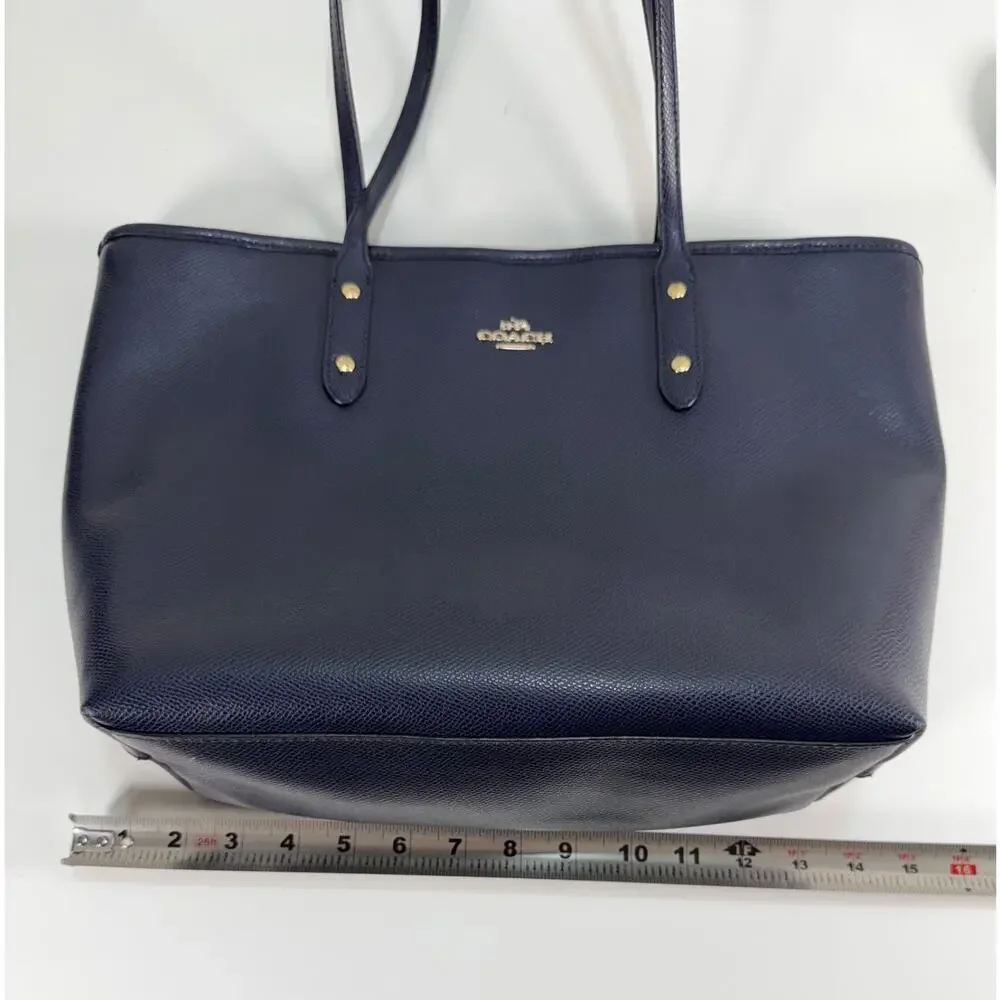Coach Gallery Tote Bag Navy Blue Crossgrain Leather Gold Hardware F79608